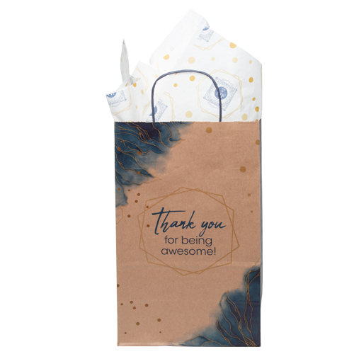 13.375 White Handle Shoppers with Tissue Paper