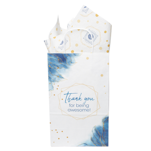 13.375 White Handle Shoppers with Tissue Paper